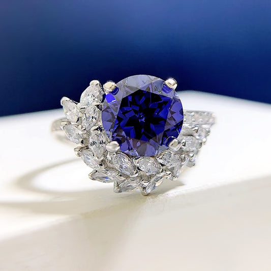 S925 Silver Round Rhinestone Engagement Ring